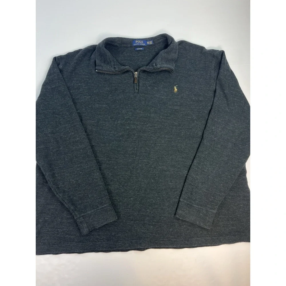 Polo Ralph Lauren Sweater Mens 2XL Gray Estate Rib Quarter Zip Pullover Pony